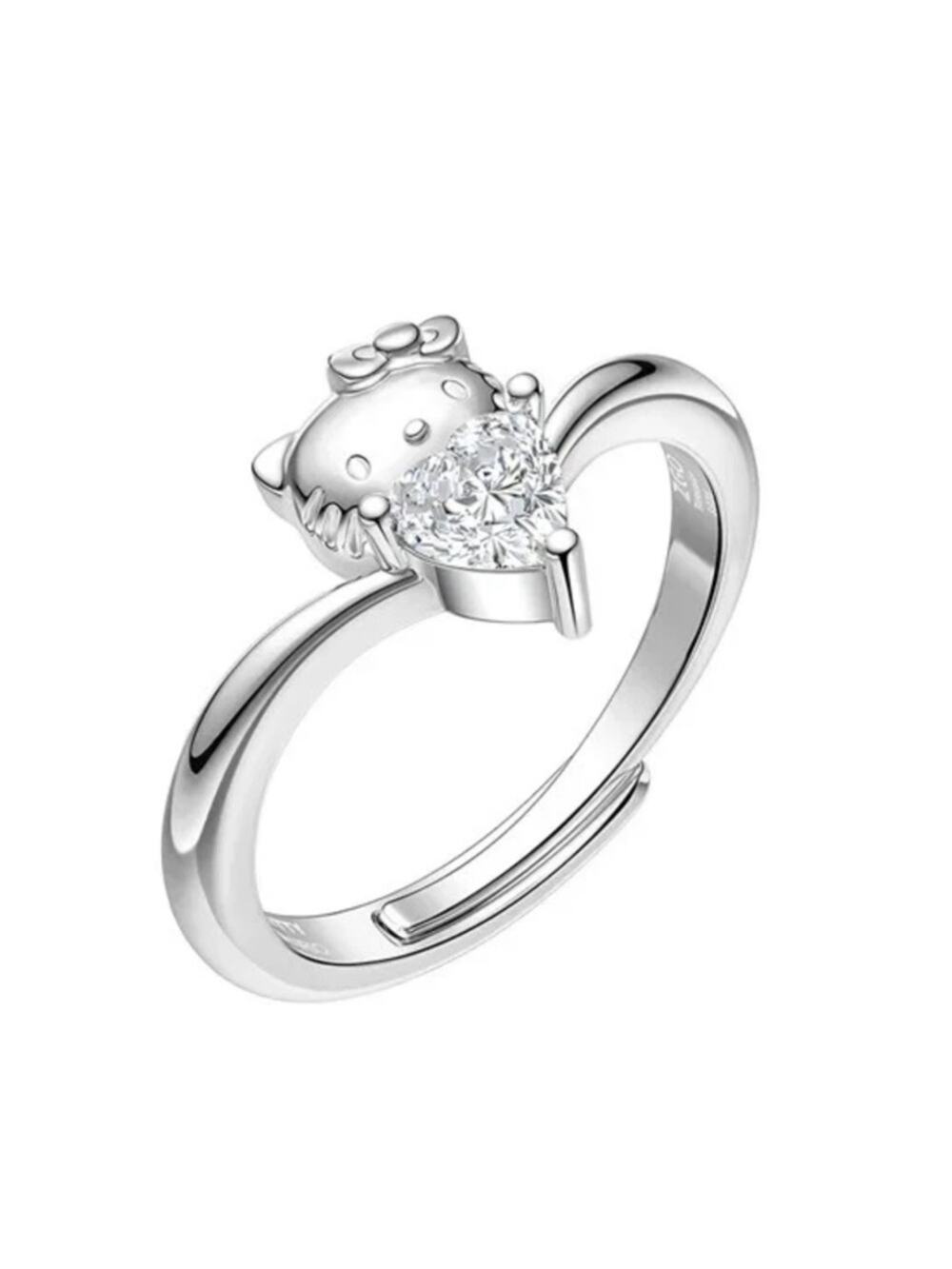 Stainless Steel Silver Hello Kitty Zircon Ring Tarnish Free Cute Gift